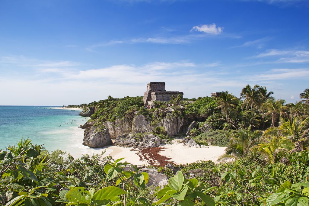 The ruins of a Mayan fortress by the beach in Mexico