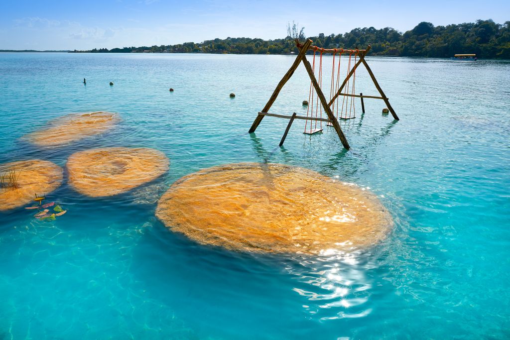 Stromatolites in the blue waters of Bacalar Lagoon, Mexico